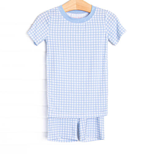 Blue Gingham Bamboo Pajama Short Set, Blue – Stitchy Fish