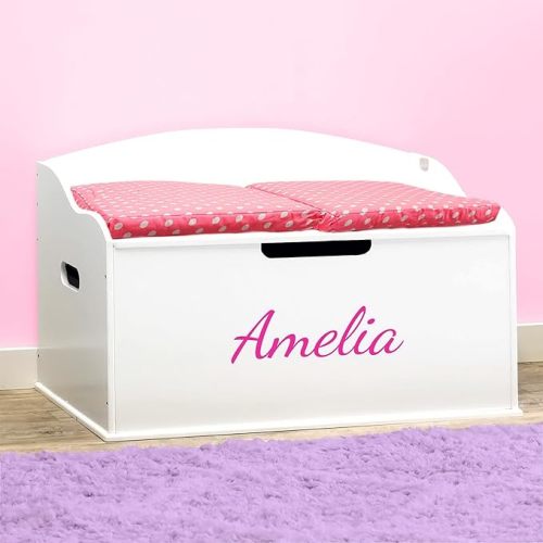 DIBSIES Personalized Creative Wonders Toy Box (Signature Series - Girls, White)