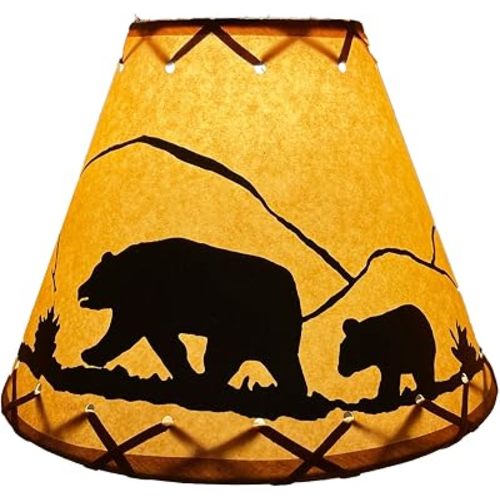 Rustic Oiled Craft Paper Clip-On Lamp Shade with Bear Design - 9"
