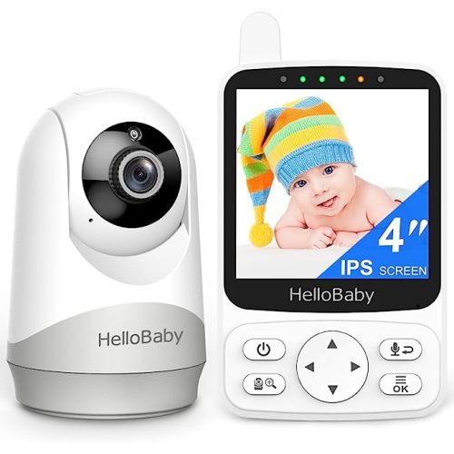 HelloBaby No WiFi Baby Monitor with Voice-Activated Night Vision,4" IPS Camera and Audio, 2-Way Talk and PTZ, 26H Battery and 1000ft Range, Portable for Nursery and Travel