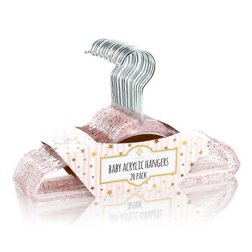 Concepts Baby Hangers, Light Pink Glitter Infant Hangers with Chrome Hook - Space-Saving Clothes Hanger, 20-Pack