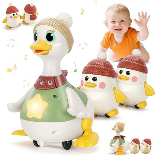 Baby Toys 6 8 10 12 Months, Tummy Time Duck Toy, Musical Dancing Duck Set with Lights & Sounds, Crawling and Interactive Sensory Learning Toy for Infants, Toddlers Gift for 1 Year Old Boy