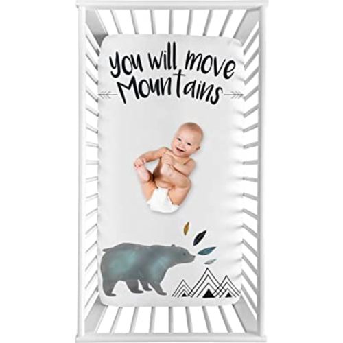 Sweet Jojo Designs Bear Mountain Boy Fitted Crib Sheet Baby or Toddler Bed Nursery Photo Op - Slate Blue and Black Watercolor You Will Move Mountains