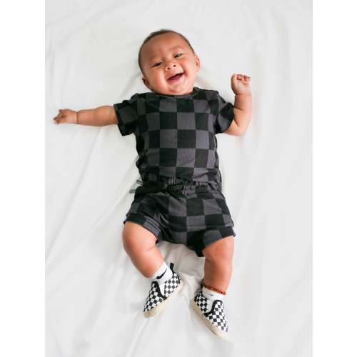 Bummie Two Piece Set in Black + Charcoal Checkered