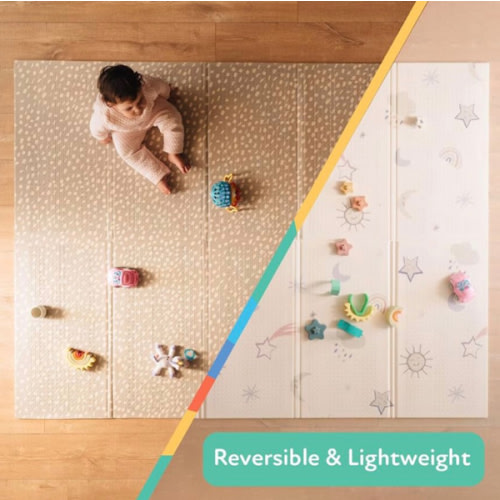Nuby Reversible Baby Floor Mat, 77" x 58" - Foldable and Lightweight Baby Play Mat for Floor - Easy Storage and Travel - Stars and Sky