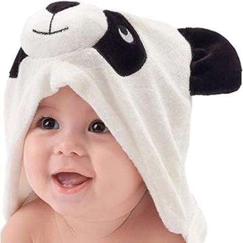 HIPHOP PANDA Hooded Towel - Rayon Made from Bamboo, Bath Towel with Bear Ears for Newborn, Babie, Toddler, Infant - Absorbent Large Baby Towel - Panda, 30 x 30 Inch