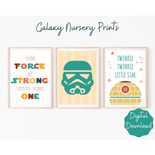 Star Wars Nursery Art Decor Prints, Force is strong print, Twinkle Twinkle Little Star, Gender Neutral Nursery Art Prints Instant Download