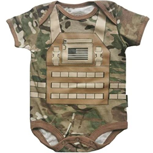 Trooper Clothing Future Soldier Flak Jacket Bodysuit - Multicam Camo Short Sleeve Baby Outfit for Army Air Force Enthusiasts