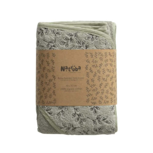 Terry Baby Hooded Bath Towel - Green Leaf Embroidered Hood
