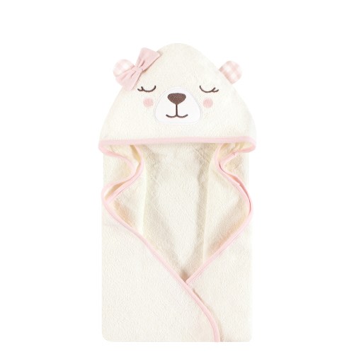 Hudson Baby Unisex Baby Cotton Animal Face Hooded Towel, Gingham Bear Girl, One Size - Gingham Bear Girl - One Size