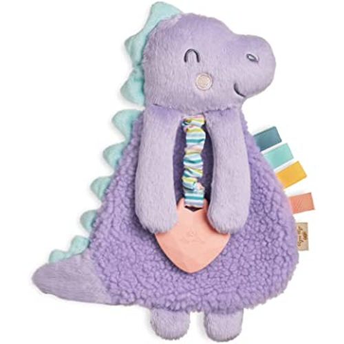 Itzy Ritzy - Itzy Lovey Including Teether, Textured Ribbons & Dangle Arms; Features Crinkle Sound, Sherpa Fabric and Minky Plush; Purple Dinosaur