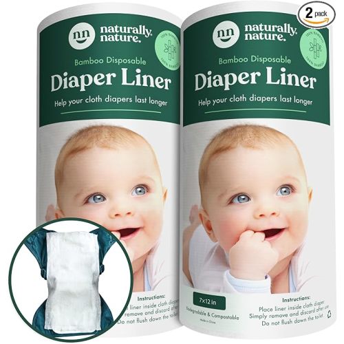 Naturally Nature Disposable Cloth Diaper Liners, Unscented, Fragrance-Free, Chlorine Free Diaper Inserts - 200 Count - (2 Rolls, 100 Sheets per Roll)