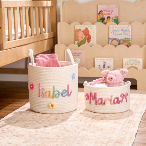 Personalized Handmade Basket • Christmas Gift • Baby Gift • Baby Shower Gift • Baby Basket • I-Cord Knitting Craft • Toy Organizer