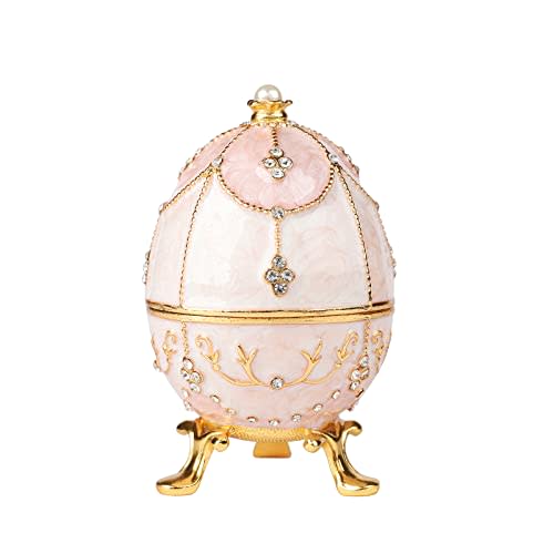 QIFU Hand Painted Pink Easter Egg Figurine Trinket Box Hinged, Unique Gift for Family(QF5821)