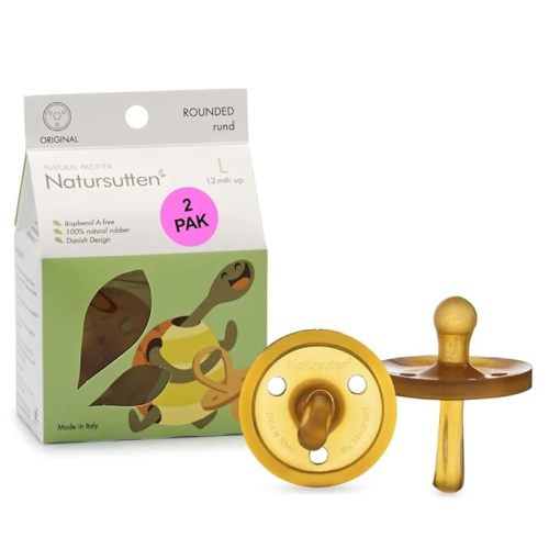Natursutten 2-Pack Natural Rubber Pacifiers - Safe & Soft BPA-Free Pacifier for Breastfeeding Babies, Made in Italy, Original Shield Round Nipple, Newborn 0-6 Months