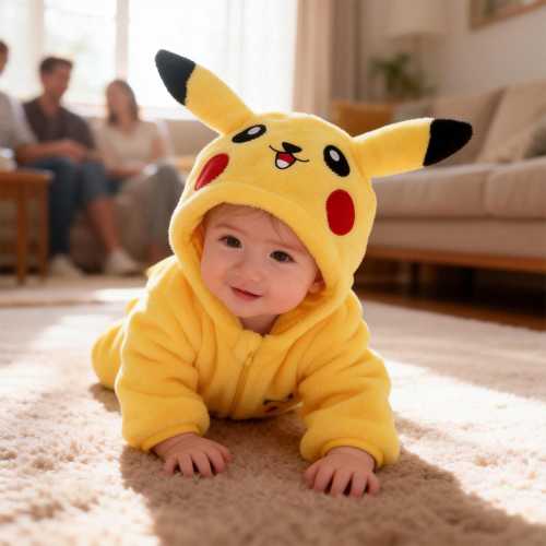 Pikachu Baby Romper: Flannel Hooded Costume Onesie