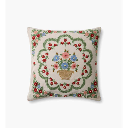 Rosette Vase Embroidered Pillow - Ivory | Rifle Paper Co.