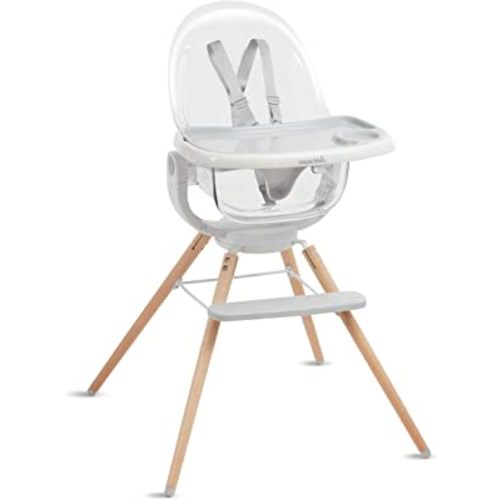 Munchkin® 360° Cloud™ Baby and Toddler High Chair with Clear Seat and 360° Swivel, White and Grey with Wooden Legs