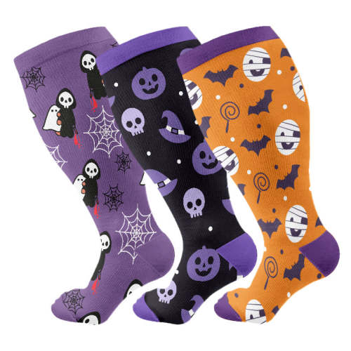 Plus Size Cute Halloween Styles Compression Socks(3 Pairs)