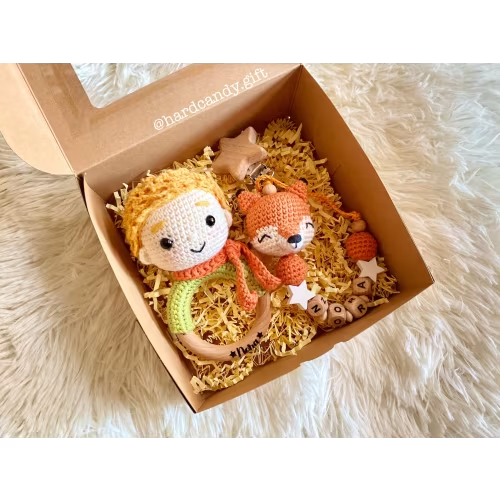 Personalized Little Prince Baby Gift Set - Rattle, Pacifier Holder