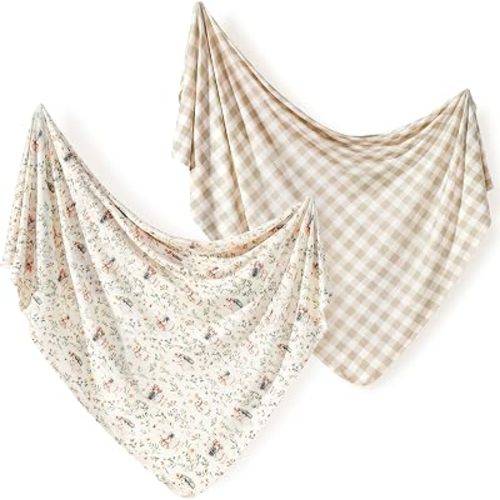 2-Pack Ultra Soft Stretchy Jersey Knit Baby Swaddle Blankets, 33x44