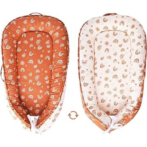 Baby Lounger Cover for Newborn, Baby Nest Cover, Portable Baby Nest Sleeper Soft & Breathable Cotton Snuggle Me Lounger Infant Floor Seat Co-Sleeping Baby Registry Search (Rainbow Pattern)