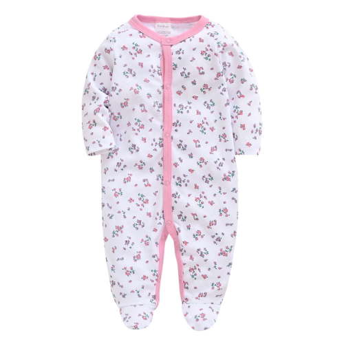 Baby Cotton Bodysuits Zip up Long Sleeve Cute Print Footed Warm Jumpsuit Romper Clothes for Infant White 0 Months