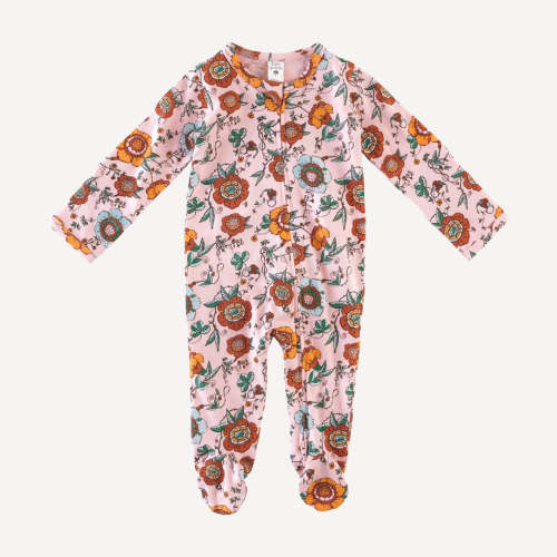 long sleeve two way zipper footie | chinoiserie floral | organic cotto – kate quinn