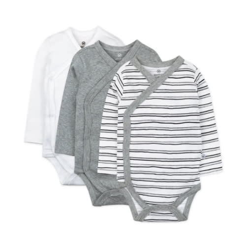 Honest Baby 3-Pack Organic Cotton Long Sleeve Side-Snap Bodysuits | 3-6M