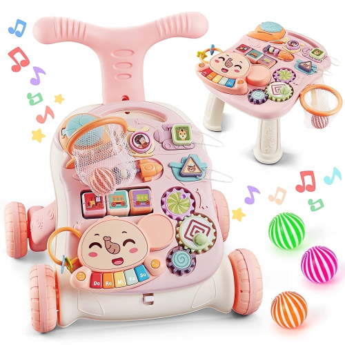 Eotvia Baby Walkers for Girls,3 in 1 Push Toys Pink Baby Walker Toy for Babies Learn to Walk 6-18Mos