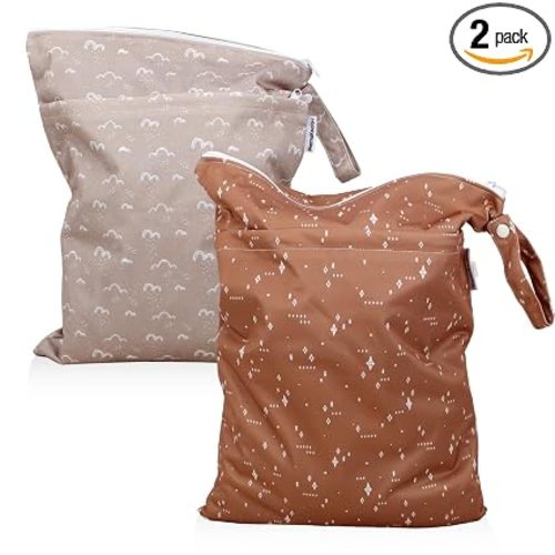 Mama Koala 2 Pack Wet Dry Bags on the Go, Swimming Pool, Beach, in Gym, Fitness Center, Natatorium, Polyester Waterproof Diaper Bag with 2 Pockets, Portable, Reusable, Machine Washable-12in/16in-016