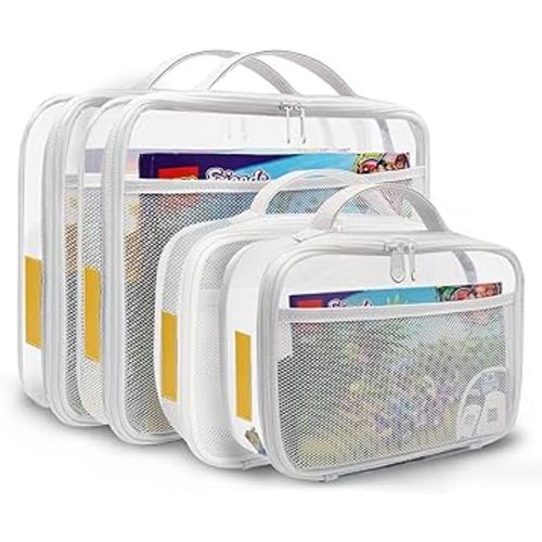 holay 4 Packs PVC Zippered Blocks Set, Toy, Clay, Board game Storage Organizer Case (Name Tag, Manual Pocket) (White, Small, Large)