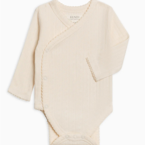 Hilda Brushed Back Pointelle Long Sleeve Kimono Bodysuit