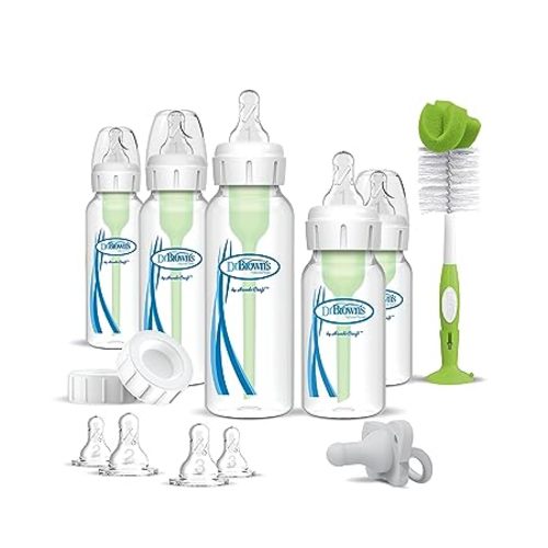 Dr. Brown's Anti-Colic Options+ Newborn Essentials Gift Set with 4oz and 8oz Baby Bottles, Baby Bottle Brush and HappyPaci