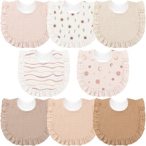 Bearmoss 8 Pack Muslin Baby Bibs for Drooling and Teething, Soft Bibs for Girls, Boys, Newborn