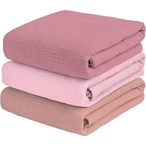 Muslin Swaddle Blankets for Baby Girl - 3 Pack 47x47 Inch Large Receiving Blankets, Soft Breathable Cotton Nursery Swaddles for Newborn, Infant & Todler, Pink