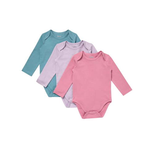 Hanes Pure Comfort Baby Long Sleeve Bodysuits, Organic Cotton, Boys & Girls, 3-Pack Dusty Jewel Tones Assortment 3MTH