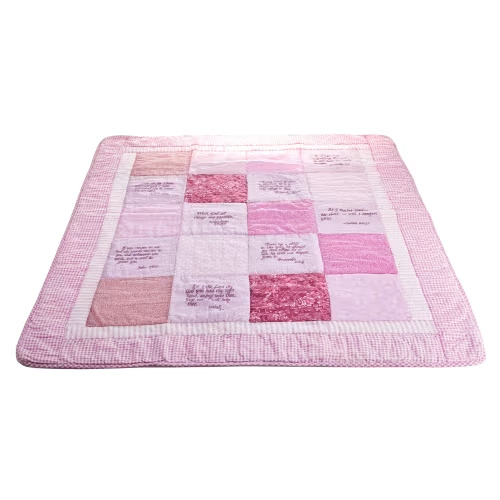 Embroidered Scripture Baby Quilt, Pink