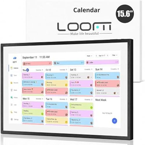 LOOFII 15.6 Inch Smart Digital Calendar – 1920×1080 Full HD Touchscreen Calendar & Family Planner with Chore Chart & Meal Planner, Wall-Mountable (Black White)