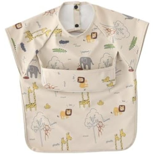 GZMM Waterproof Baby Bibs,Infant Toddler Extra Cover Feeding Bib With Food Catcher,Easy Clean & Washable