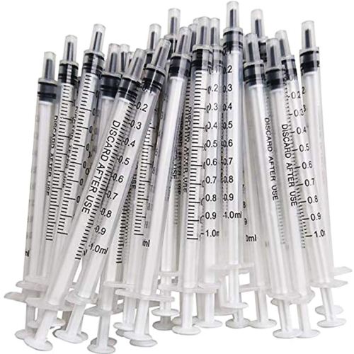 100PCS 1ml 1cc Syringe No Needle Plastic Syringe for Pets Oral, Refilling, Oil or Glue Applicator, Measuring or Transfering Tiny Amount of Liquids, Without Cap
