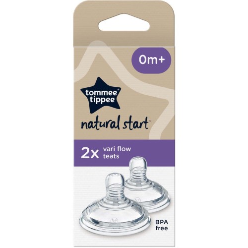 Tommee Tippee Natural Start Baby Bottle Teats Vari Flow 0+ Months Breast-Like Anti-colic Valve 2 Pack