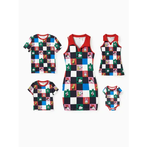 Disney Family Shirts and Dresses with Mickey, Minnie Mouse, Donald, Daisy Duck, Goofy, Pluto Checker Print Only $8.99 - PatPat US Mobile