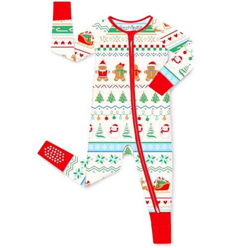 babee Reshinee Bamboo Viscose Baby Footie Pajama, Zipper Sleeper Boys Girls | Sleep & Play Romper with 2-Way Zipper, Fold-Over Mittens & Foot Cuffs with Grips, Tagless, Convertible, All-Season, 0-24M