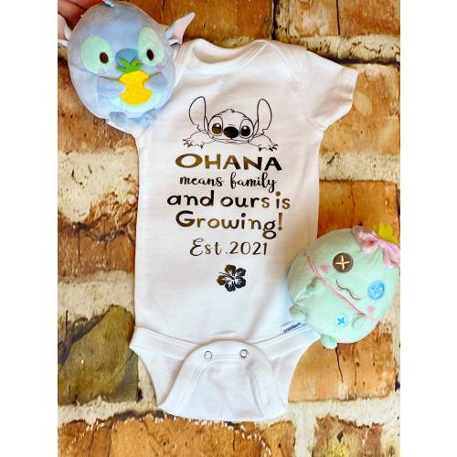 Disney Pregnancy announcement / Lilo & Stitch / Baby coming soon / gender reveal / pregnancy reveal / Disney baby / OHANA / bodysuit