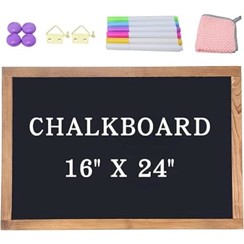 Magnetic Chalkboard Large Chalkboard for Wall Rustic Wood Framed Decorative Blackboard for Kids Hanging Blackboard for Home, Office, Restaurant 16" x 24"