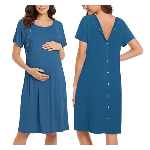 Ekouaer Women’s Nursing/Delivery/Labor/Hospital Nightdress Short Sleeve Maternity Nightgown with Button S-XXL