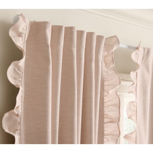 Evelyn Ruffle Trim Blackout Curtain, 44x96 , Flax