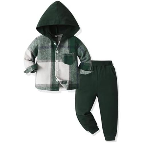 Toddler Baby Clothes Boys Tops Plaid Hoodie Sweatshirt pants Fall Winter Outfits