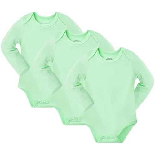 NMK Baby Bodysuits 3-Pack，Soft Rayon From Bamboo Short and Long Sleeve Onesie，Unisex for Newborns 0-12 Months